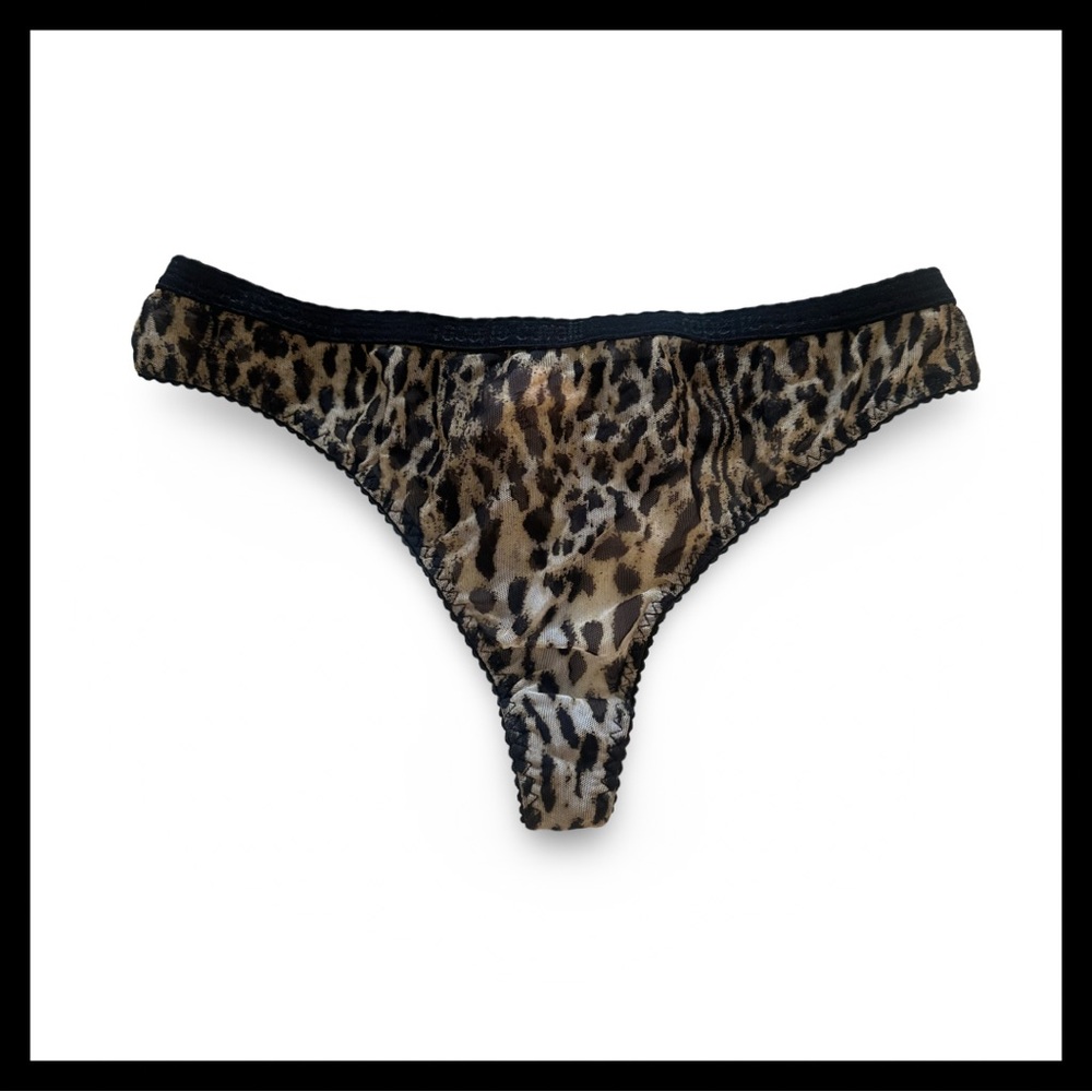ROBERTO CAVALLI Leopard Print Mesh Thong Panties